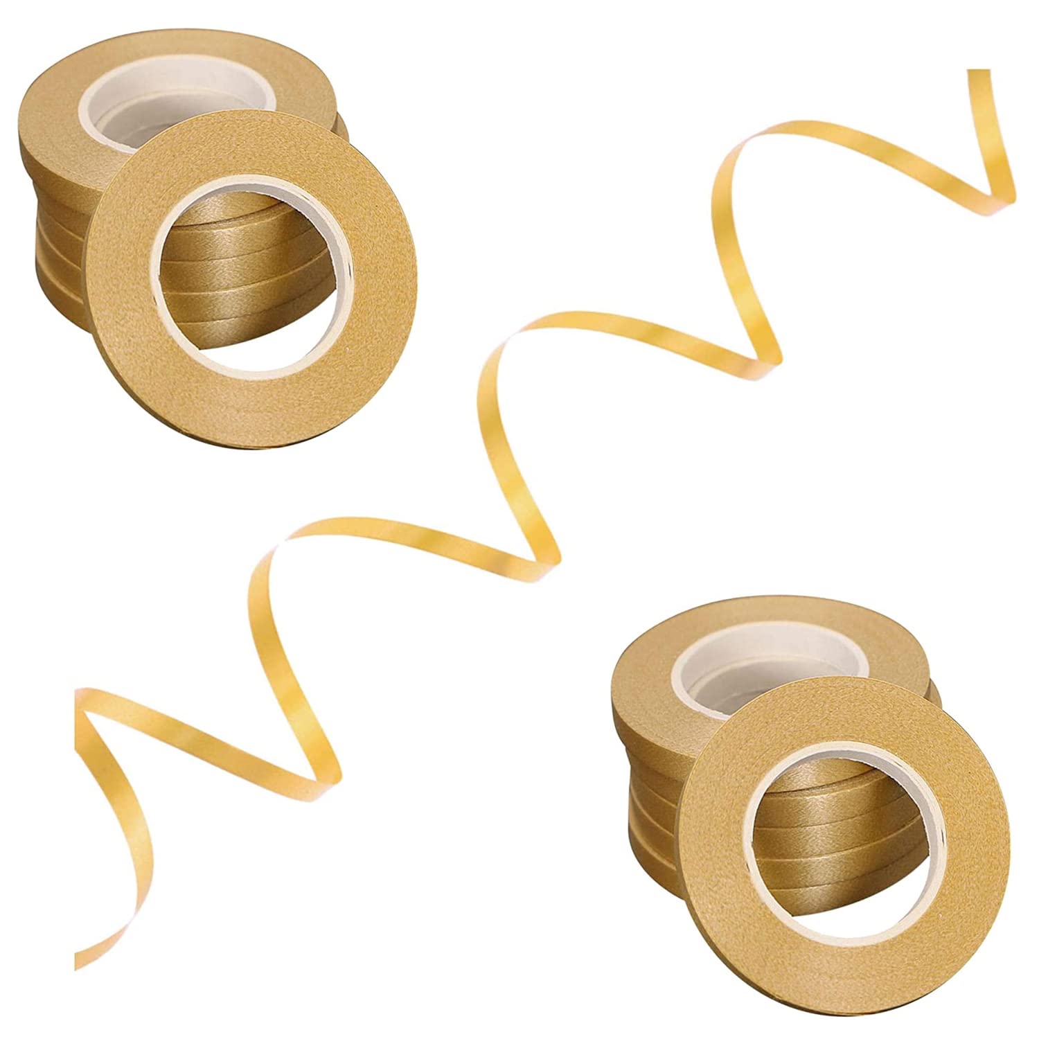 ZYOZIQUE 6 Pcs Curling Ribbons For Balloons Party Decoration 5 Meters Gold Crimped Curling Ribbon Shiny Balloon String Roll Gift Wrapping Ribbon -(Gold)