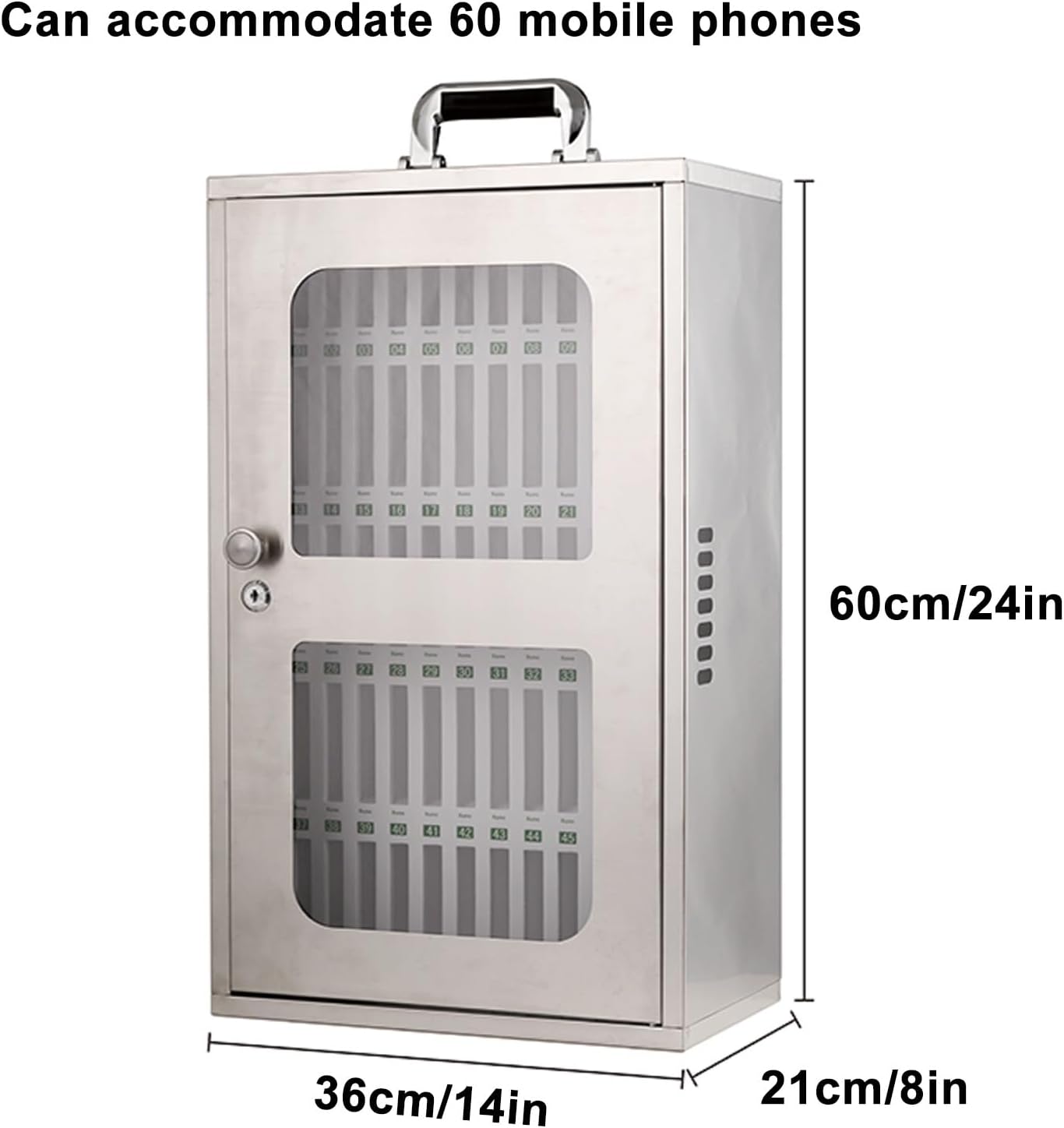 12/24/36/48/60 Position Cell Phone Cabinet, Stainless Steel Wall Mounted Cell Phone Cabinet with Safety Lock, for Classroom Office(36 * 21 * 60cm)