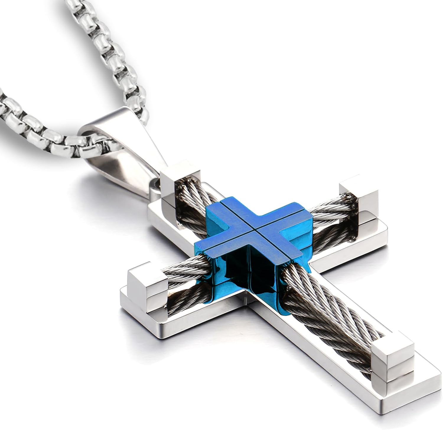 YL Men's Cross Necklace 316L Stainless Steel Large Jesus Christ Pendant Jewelry Rolo Chain for 24″