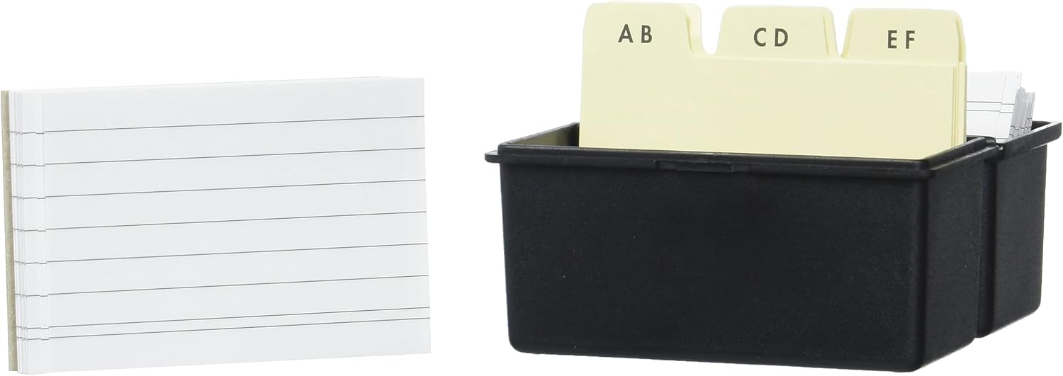 Exacompta - Ref 50614D - Office Memo-Box - 49 x 88 x 77mm in Size, Suitable for A8 Business Cards, Snap Lock Closure, 100 x A8 Business Cards & Index Supplied - Black