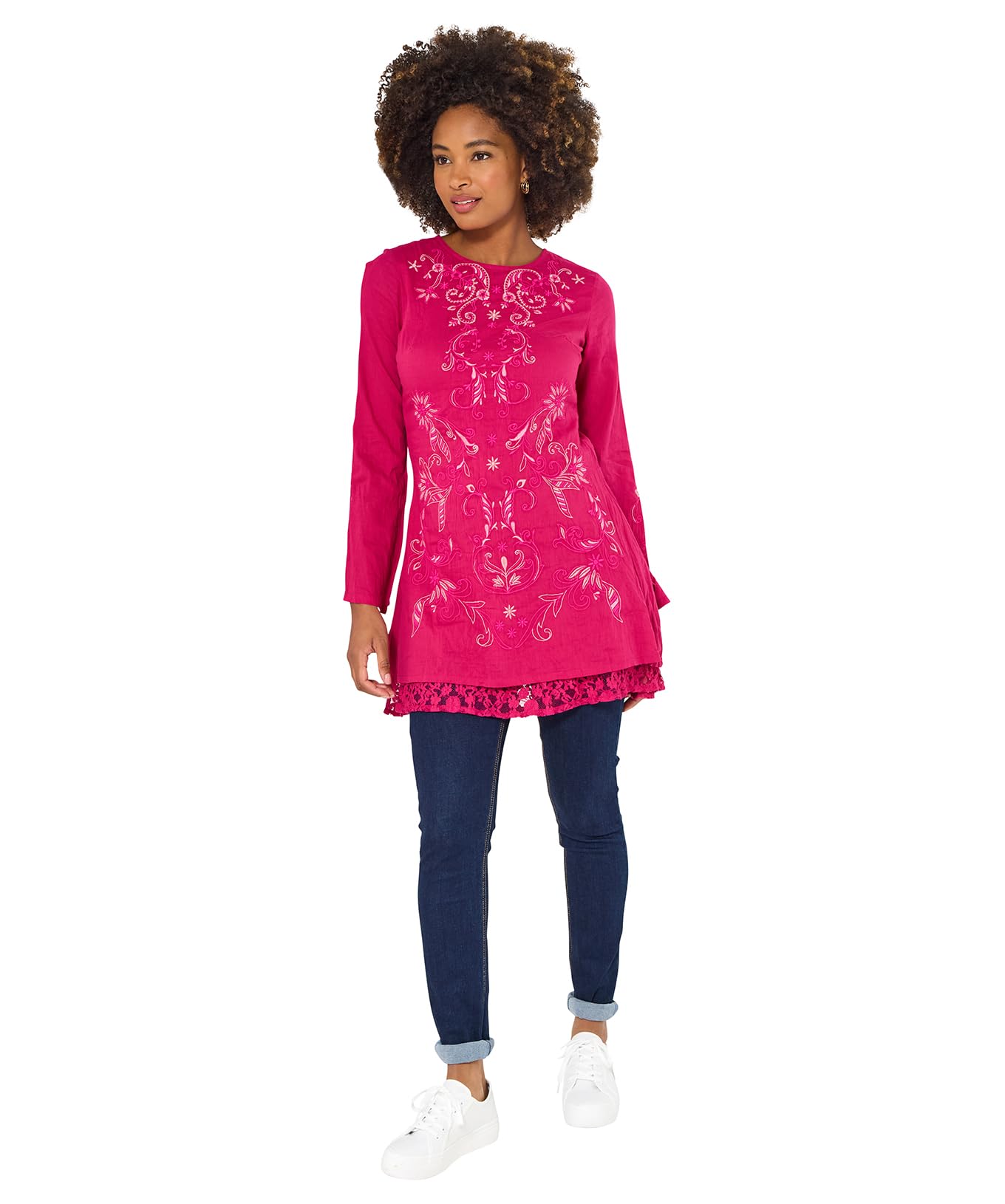 Joe Browns Women's Pink Embroidered Tunic Dress, Regular, Pink, UK 8