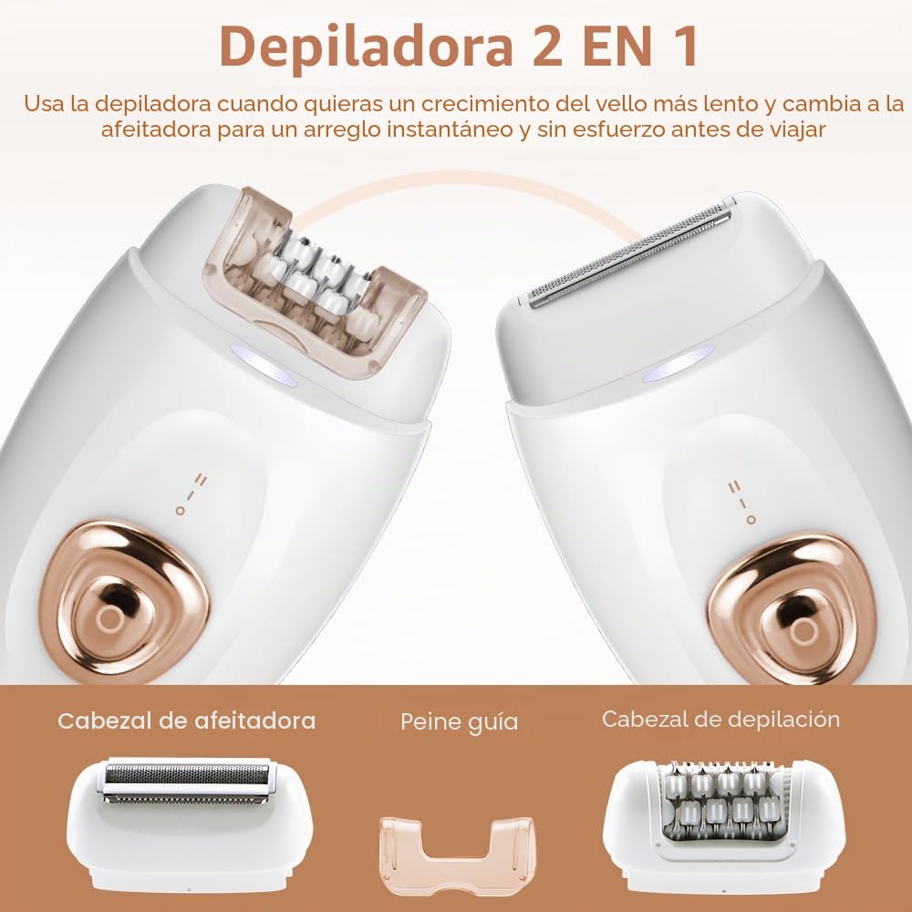 Depiladora Íntima 2 en 1 Rescien para Mujer con Cabezal de Afeitado y Cabezal de Depilación | Depiladora Eléctrica| Afeitadora Eléctrica Femenina Apta para Rostro, Piernas, Brazos y Zona del Bikini