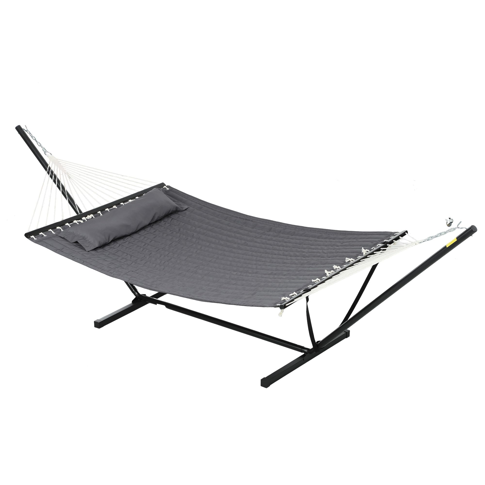 Outsunny Amaca da Giardino Portatile con Struttura, Cuscino Integrato e Corde di Sicurezza, Amaca Sospesa in Cotone, Poliestere e Acciaio, Portata Fino a 150 kg, 368x93x110 cm, Grigio Scuro