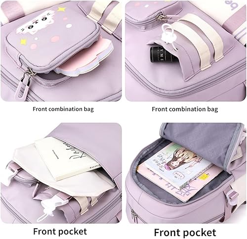 Miniatura 5 de Mochila Kawaii con bonitos accesorios, mochila para laptop, ligera, impermeable, para senderismo, viajes, deportes, a negro