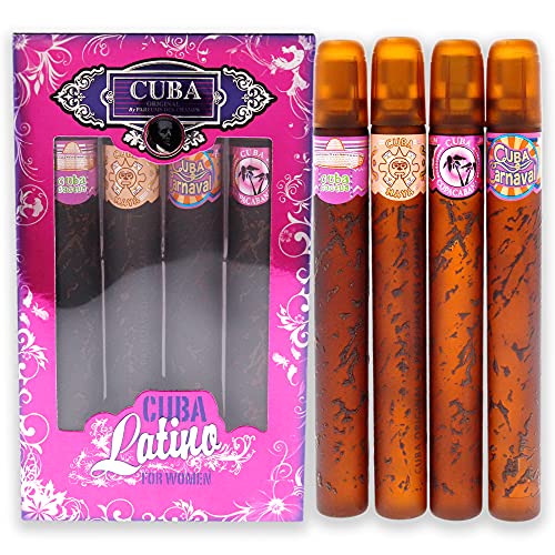 Cuba Cuba Latino Collection Women 4 Pc Gift Set 1.17oz Cuba Copacabana EDP Spray, 1.17oz Cuba Maya EDP Spray, 1.17oz Cuba Carnaval EDP Spray, 1.17oz, (Cha-2549)