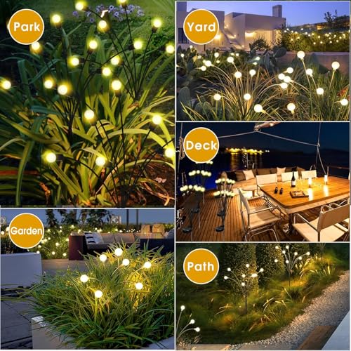 Image of PremiumAV Solar Firefly Lights for Garden Decor - 2-Pack, 12 LED Warm White Outdoor Fairy Lights for Yard, Patio, Landscape & Pathway Lighting