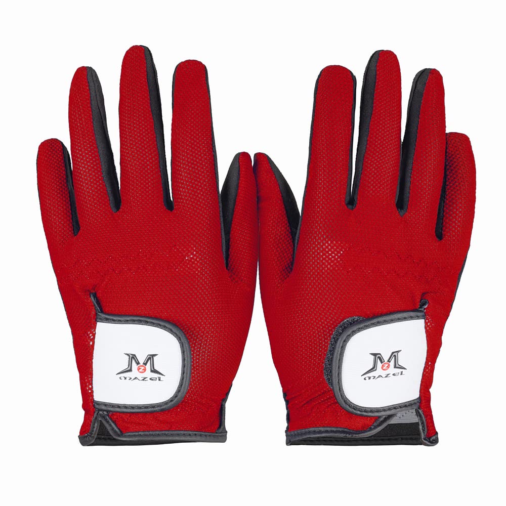 MAZEL Kids Golf Gloves Left and Right Hand with Premium PU,Breathable Mesh Fabric for Better Gripping,S M L Available (Solid Red, M)