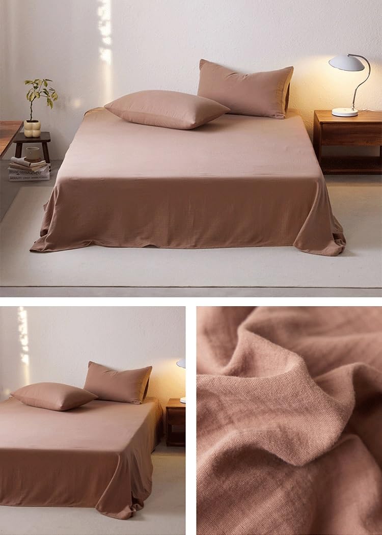 Sábana Encimera, Sábana Encimera de Gasa Algodón, Suave y Cómoda para Cama de 90cm 100cm 120cm 135cm 150cm 180cm 200cm(Brown,245x250cm)