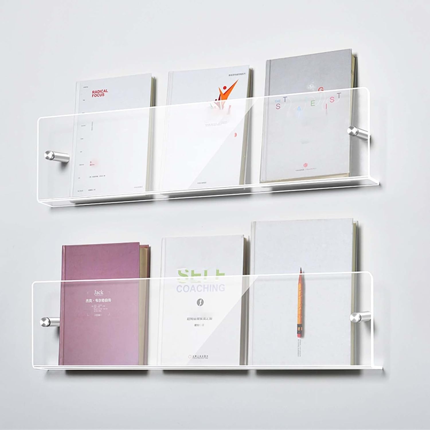 Zeitschriftenständer aus transparentem Acryl, 2er-Set, Wandmontage, Zeitschriftenhalter für Wohnzimmer und Büro, zum Aufhängen, Prospektständer mit Beschlägen, 40 cm Größe