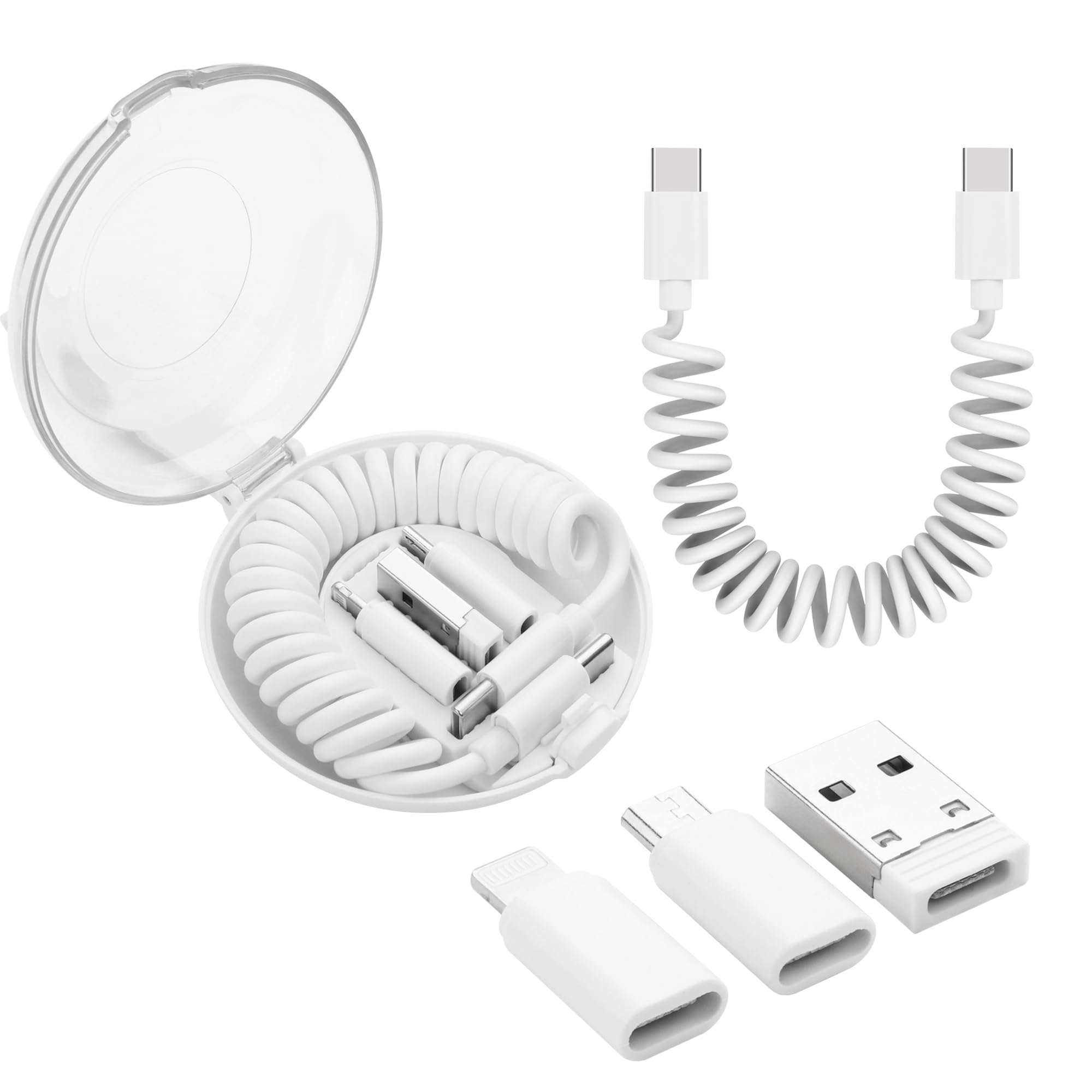 YACSEJAO Multi USB C Coiled Charging Cable Adapter Kit (White)