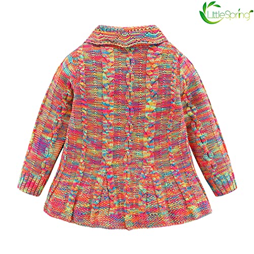 Littlespring Cardigan Sweater For Toddler Girls Button Up Knit Tops Colorful 4T Multicolored #TOP1