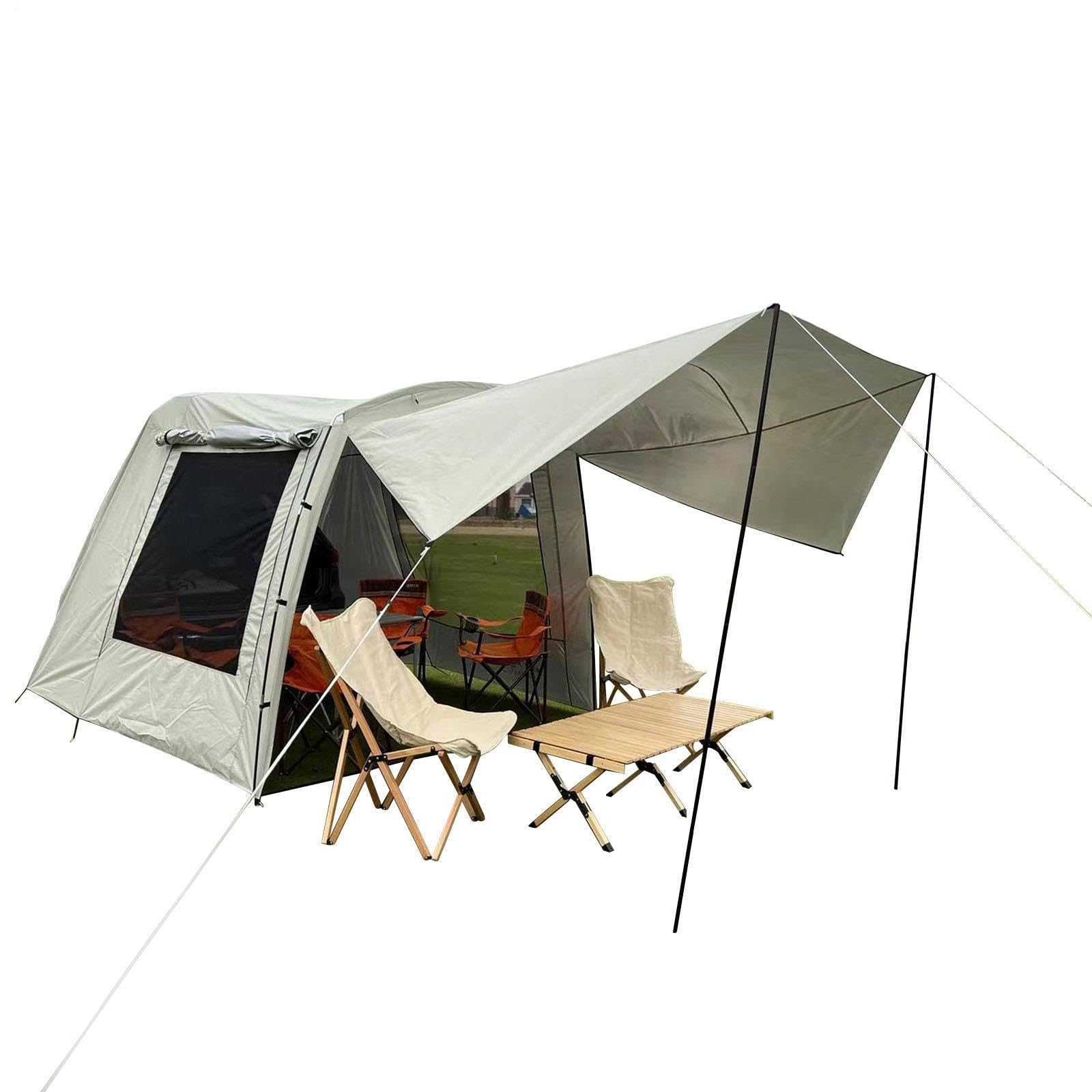 SUV Tent, Camping Tailgate Attachment Shelter, Oxford and Polyester Fabric with Gauze, Foldable UV-Proof Car Extension for Road Trips, Outdoor Adventures and Tailgating, 485x240x195cm