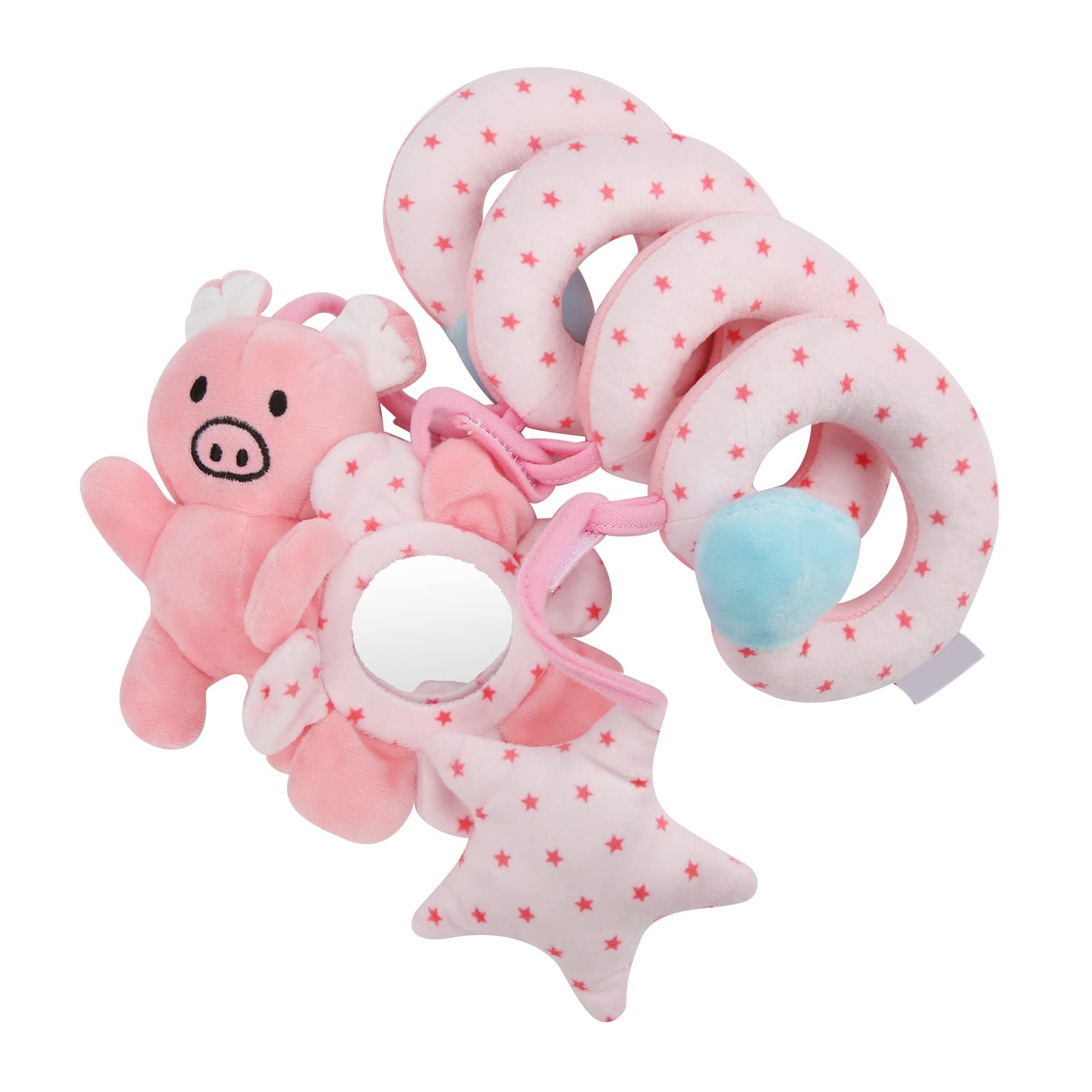 Naroote Baby Hanging Toys for Play Mat Car Toys Plush Hanging Spiral Activity Pram Crib Baby Crib Rattles Stroller for Babies Infant Boys Girls Gifts (Pink Pig) - Image 3