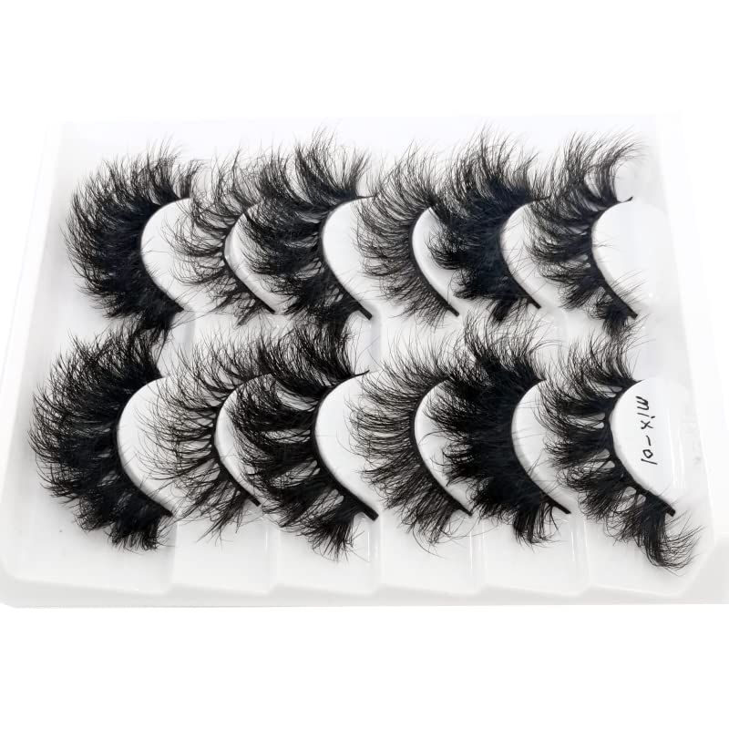 Miniatura 5 de HBZGTLAD 6 pares de pestañas postizas de ojo de gato, pestañas esponjosas de visón sintético 8D, pestañas dramáticas largas y gruesas (Mix-01)