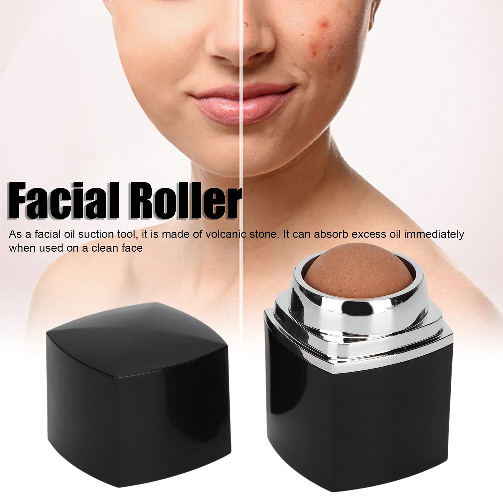 Facial Roller for Oil Absorbing Cleaning,Portable Volcanic Stone Oil Control Roller for Skincare Mini Face Massage Roller(black)