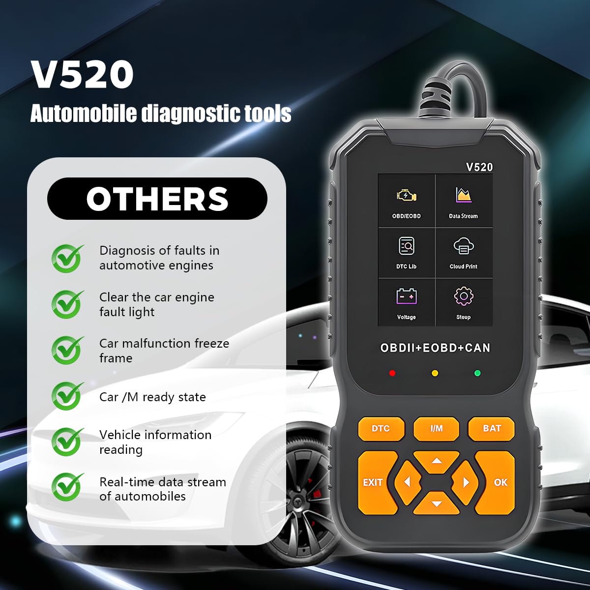V520, scanner diagnostico OBD2, lettore di codici motore OBDII con cancellazione codice di errore, tester di guasto del motore automobilistico, universale per SUV, auto, camion