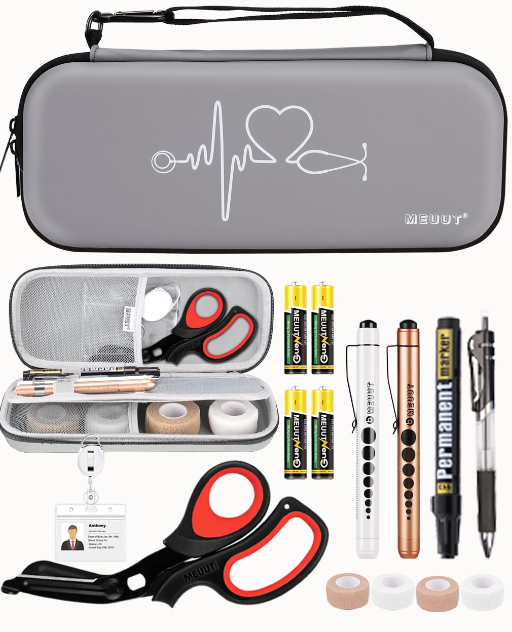 MEUUT 15 pcs Stethoscope Case Kits, Perfect Nurse Gift First Aid Kit with Stethoscope Case, Medical Scissor, Penlights with Batteries, Bandage Wraps,