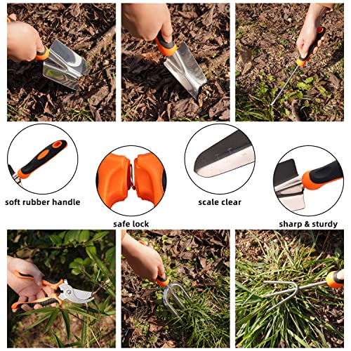 Elevon Gardening Tool Set, Stainless Steel Heavy Duty Gardening Kit with Ergonomic Handles, Durable Gardening Bag, Ideal Gardening Tool Set - Suitable for Men and Women (Orange, 7Piece) - Image 6