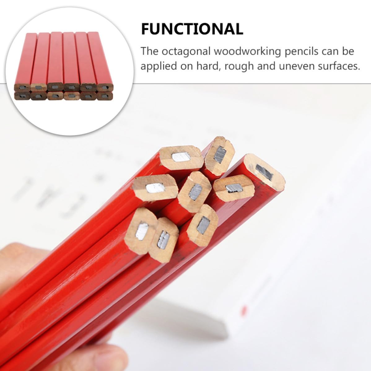 Artibetter Matite da Carpentiere e Antiscivolo Rosse 72 Ottagonali in Legno Resistenti per Scrivere su Superfici Dure e Irregolari per Lavori di Edilizia e Falegnameria