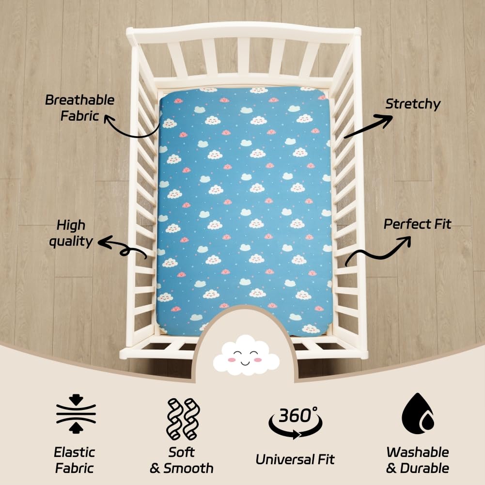 Paquete de 4 sábanas suaves para bebé niño, dinosaurio, estrella, nube, suave, poliéster, neutro, unisex, juego de sábanas bajeras para bebés y niños
