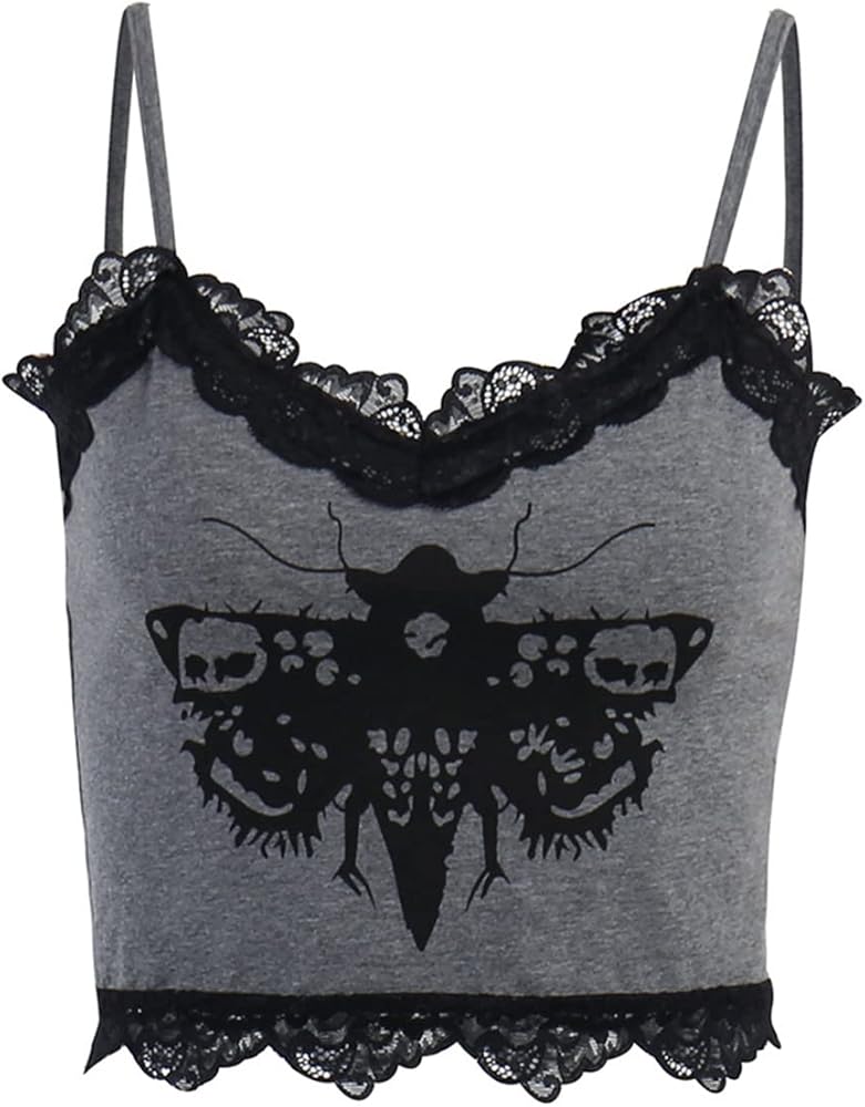 XCJIKUKE Womens Gothic Crop Top Goth Grunge Lace Tank Tops