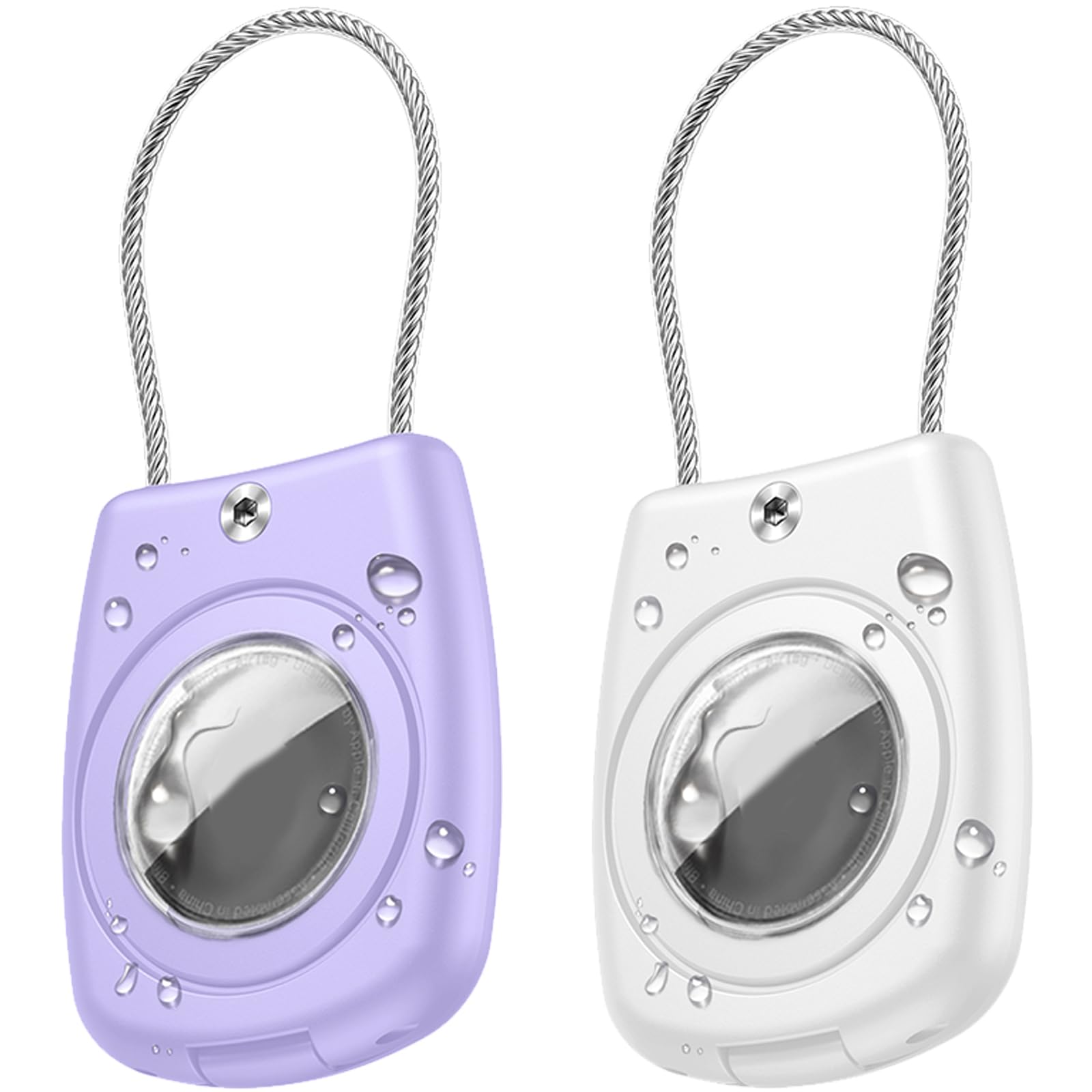 Waterproof AirTag Keychain Holder,Air tag Lock Case with Wire Cable Compatible with Apple AirTags,Ultra Durable Airtags Anti-Lost Protective Case with