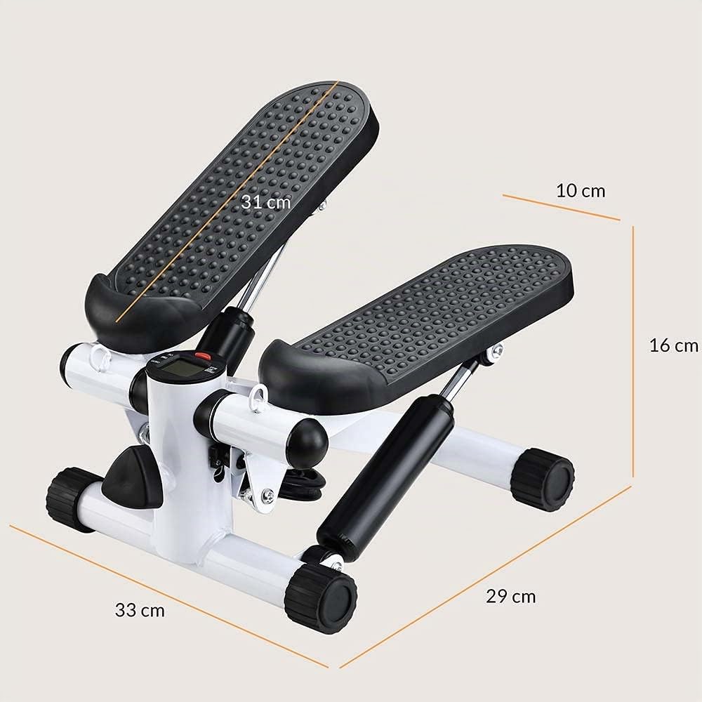 BAKAJI Stepper Entraînement Fitness Cardio Jambes Panches Panches Hanches avec écran LCD Calories Temps et Haltères Elastiques Allenamneté Bras Structure en Acier Inoxydable Pédales Antidérapantes