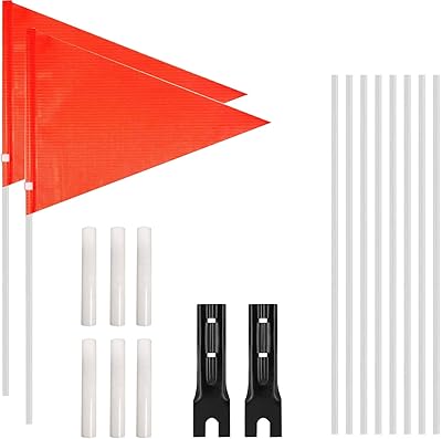 2 Pieces Bike Flags with Pole for Safety, 6 ft Bike Safety Flag High Visibility Safety Flag with Heavy Duty Fiberglass Flag Pole, Waterproof Orange Safety Flag