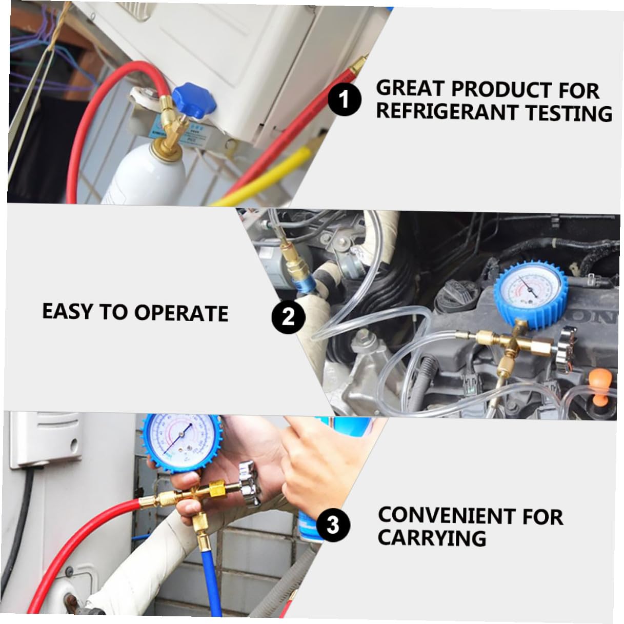 Automotive Ac Manifold Gauge Set with Hoses and Couplers, Car Air Conditioner Refrigerant Pressure Test Tool Kit for HVAC System Maintenance and Recharge Random Color
