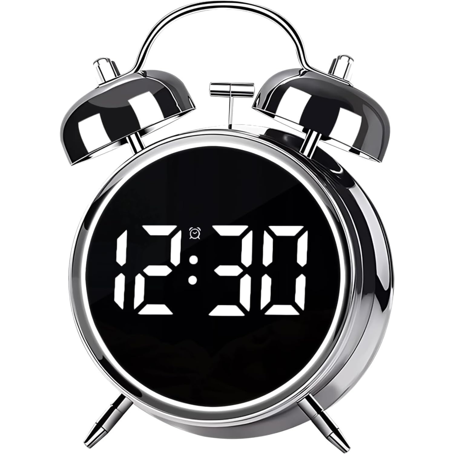NYRWANA Alarm Clock for Heavy Sleepers, Digital Clock, Alarm Clock for Students with Adjustable Brightness, Snooze Function, Temperature & Touch to Wake (Silver)