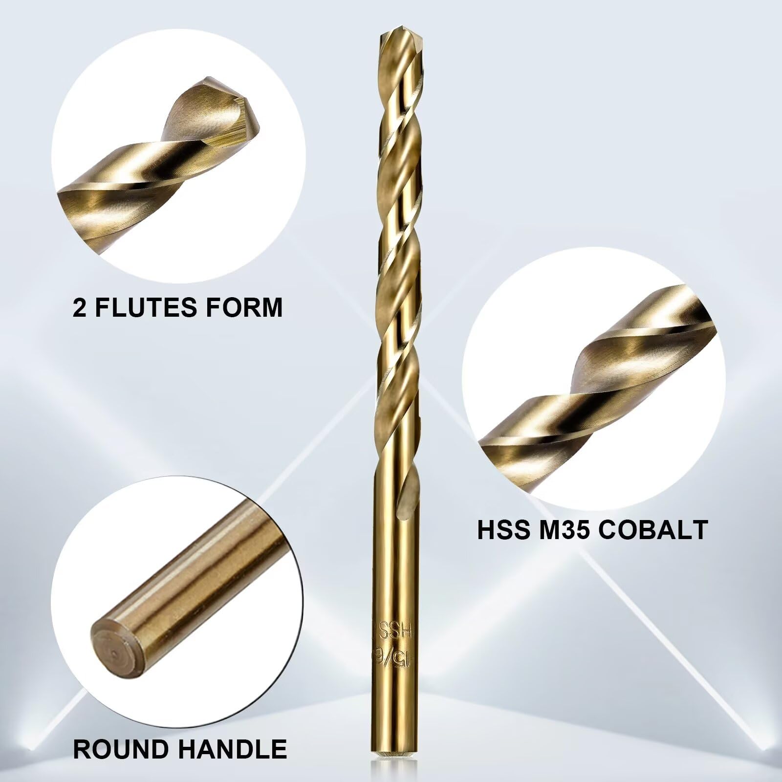 Set di 21 punte da trapano in cobalto da 1/16-3/8" M35 HSS Twist Jobber lunghezza per metallo temprato, acciaio inossidabile, ghisa e legno
