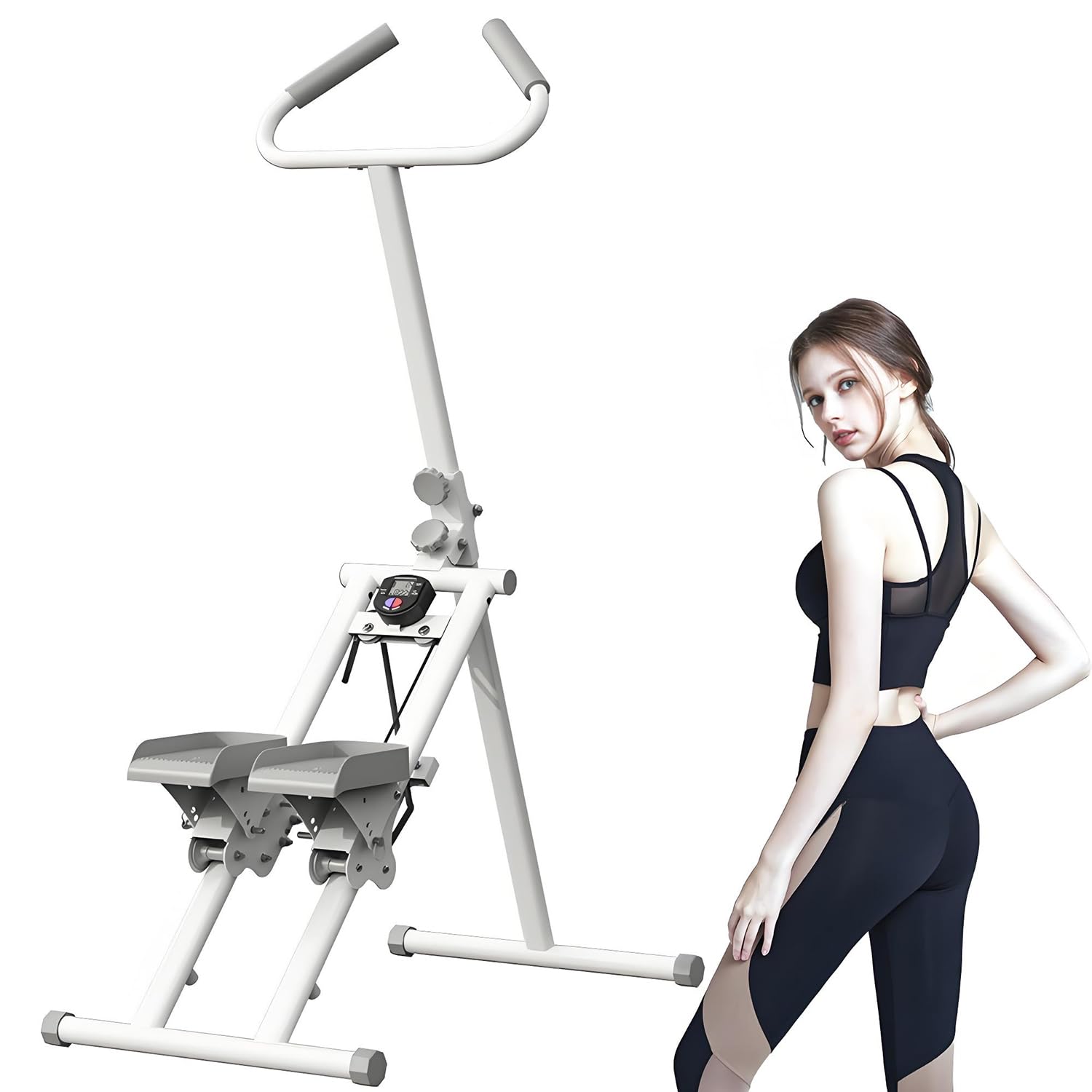 Machine à pas de pas pliable de cardio vertical avec guidon et pédales antidérapantes