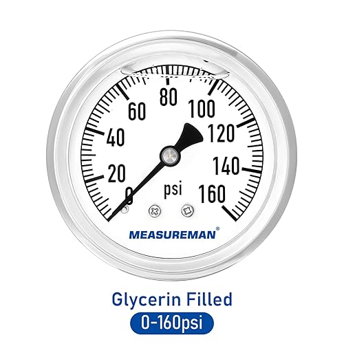 Miniatura 2 de MEASUREMAN - Manómetro de plomería relleno de glicerina, tamaño del dial de 2.5 pulgadas, 0 a 160 psi, caja de acero inoxidable, montaje trasero NPT