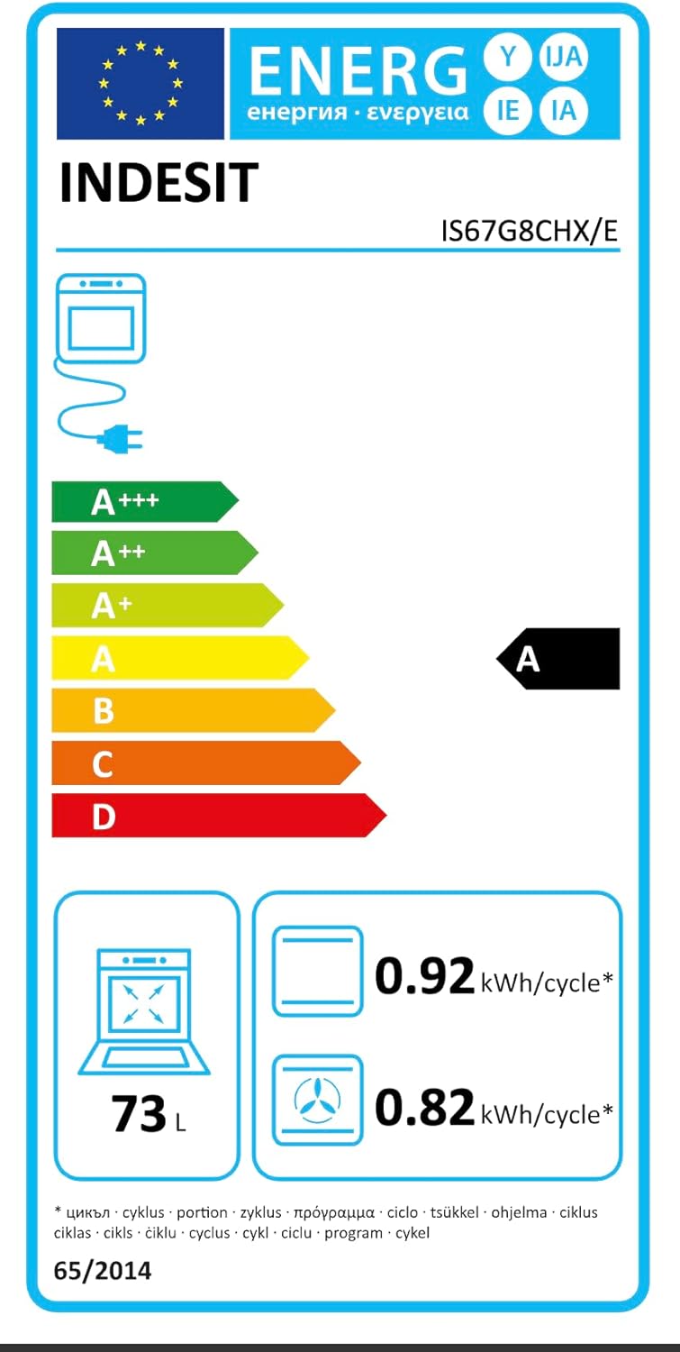 Energy efficiency label for Indesit IS67G8CHX/E cooker