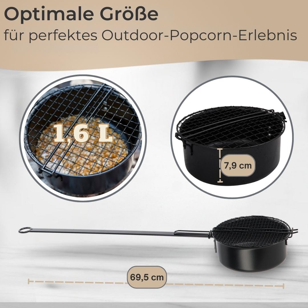 Poêle à pop-corn à feu ouvert et machine à popcorn à manche long avec couvercle à barbecue, idéale pour le camping et la machine à popcorn, machine à popcorn
