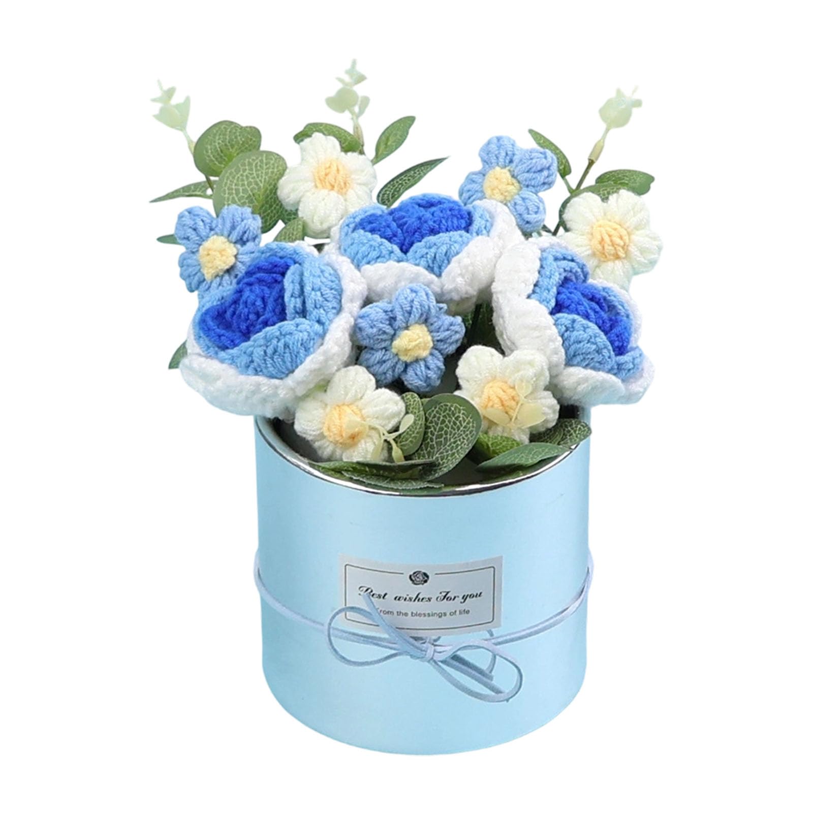 PANGBOER Rose Flower Bouquets in Decorative Container for Teacher Day Mother Day Present Home Floral Arrangement Woolen Rose