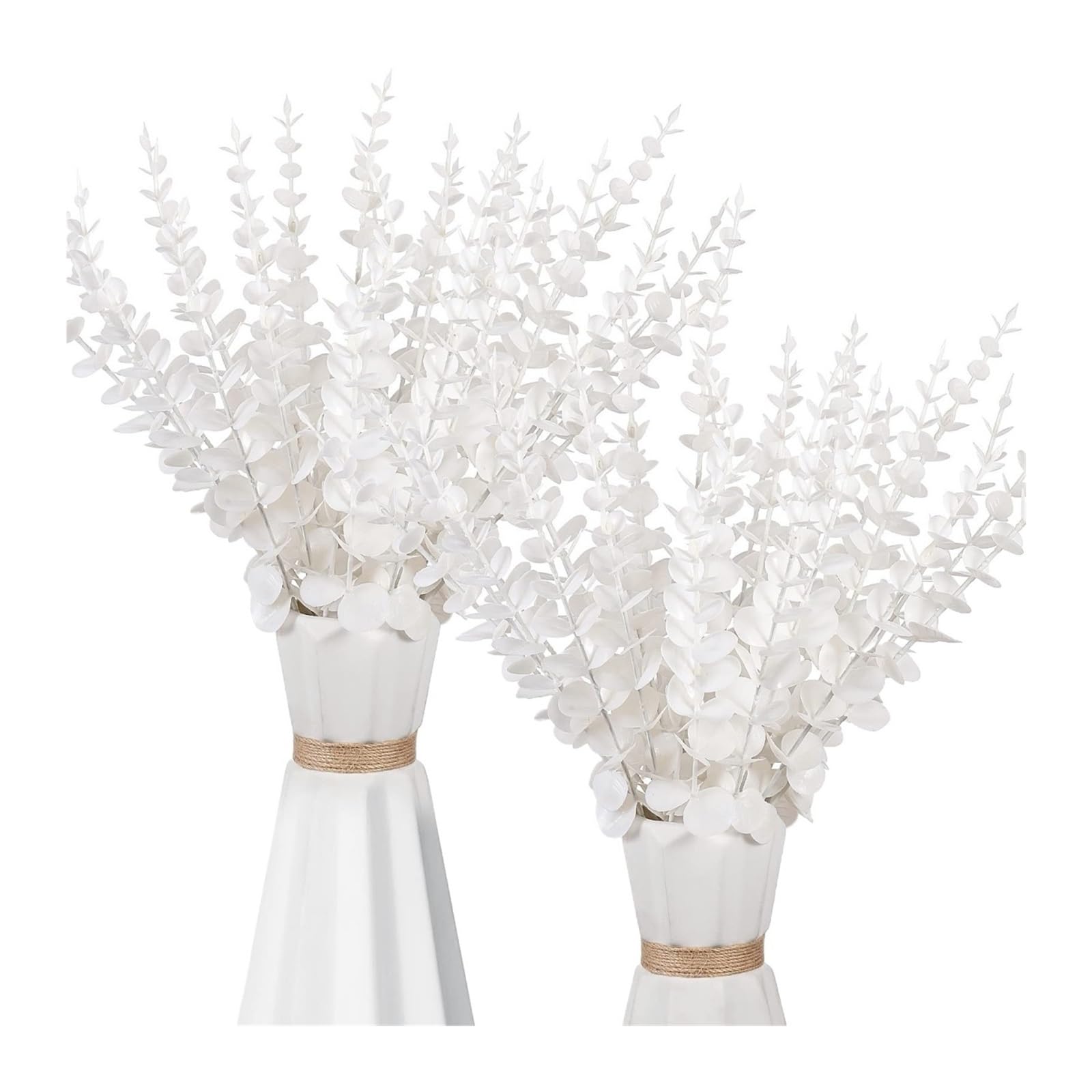 Künstliche Zweige 24 Stück Eukalyptusstiele, künstliche Eukalyptusblätter, grüne Zweige for Hochzeitsblumenarrangements, Bauernhaus-Heimdekoration(White)