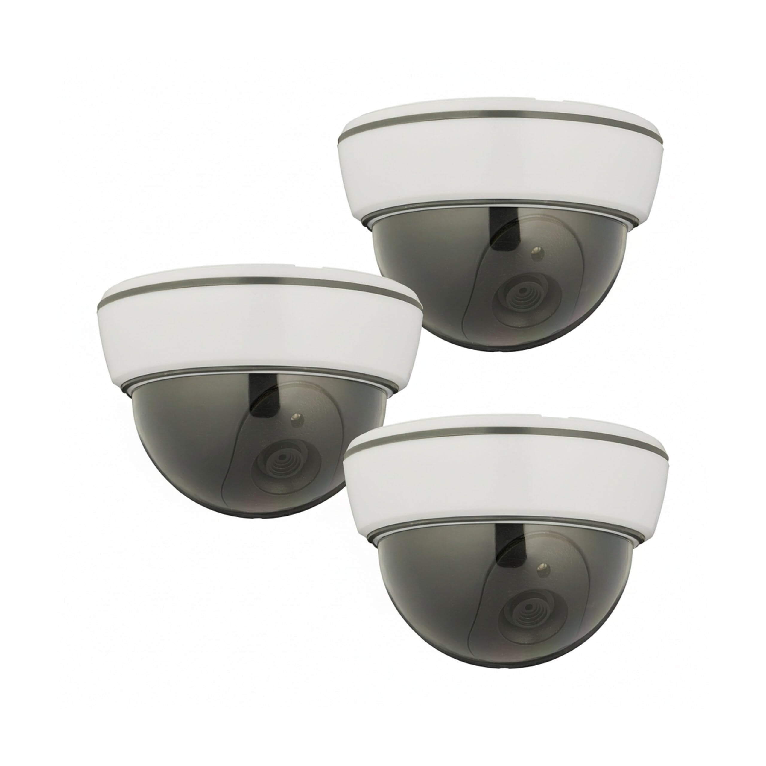 Relaxdays Telecamera Finta di Sorveglianza, Set 3 Dummy Camera, LED Lampeggiante, Interni e Esterni, Deterrente, Bianco