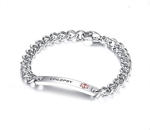 Miniatura 54 de VNOX Pulsera de identificación de alerta médica, pulsera de emergencia de acero inoxidable para hombre y mujer, 7.2/8/8.4 pulgadas *personaliza tu