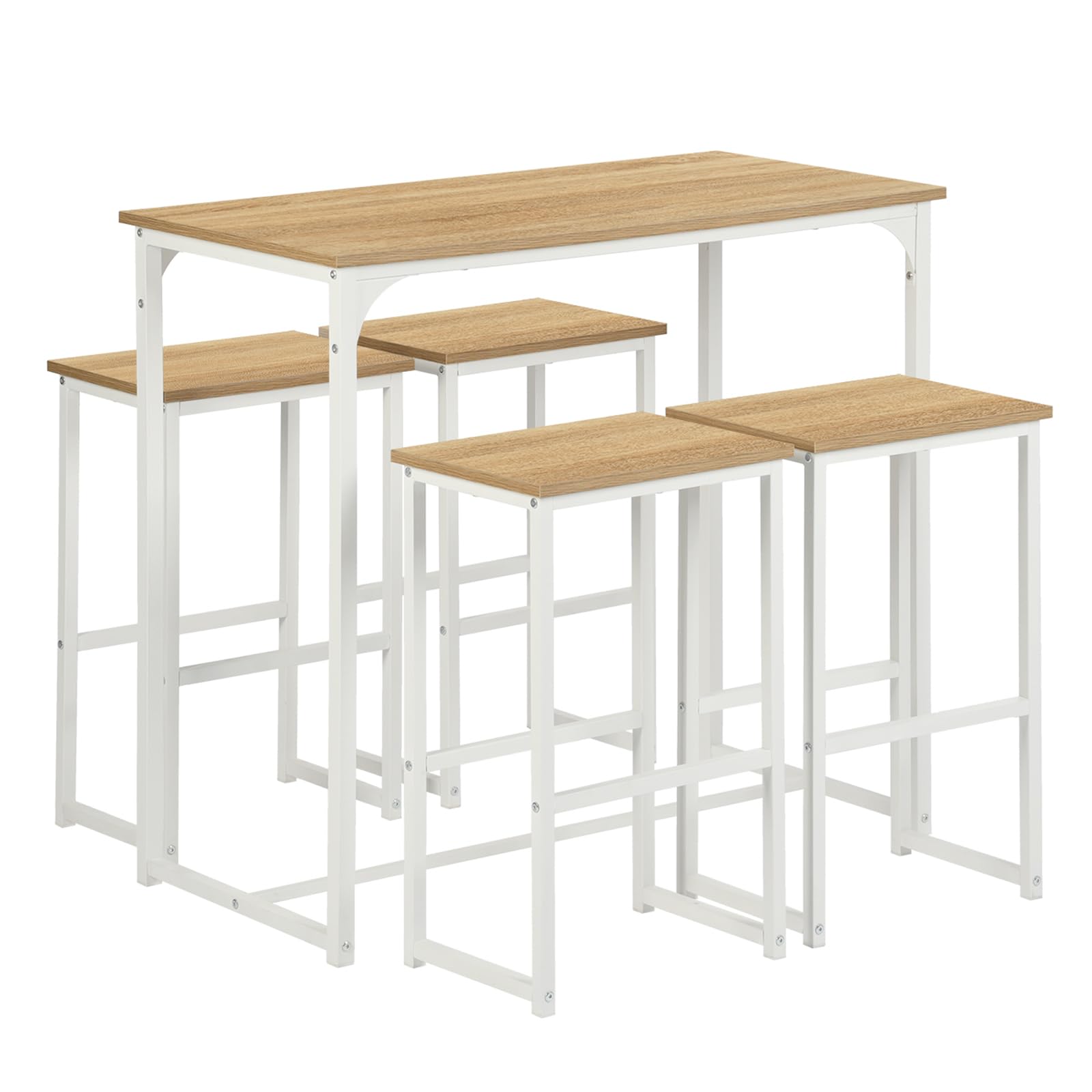 Set Tavolo Bar Con 4 Sgabelli - 100x50x90 Cm, Marrone, Per Cucina O Soggiorno - Foto 8