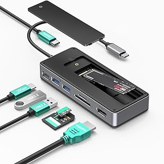 GiGimundo 8-in-1 SSD 外付けケース 10Gbps USB 3.2 Gen2 M.2 NVMe SSDエンクロージャー付きUSB Cハブ 内蔵SSD ドッキングステーション SDとTFカードスロット PD 100W急速充電 Windows Mac OS用 (GM28P)