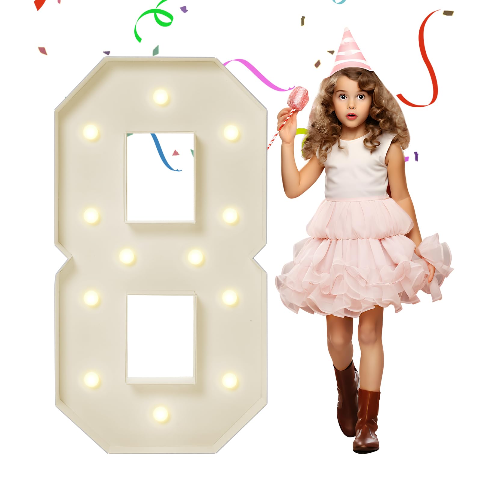 4FT Marquee Numbers, Large Light Up Numbers 8 for 8th 18th 80th Birthday Party Decorations, Giant Light Up Number for Anniversary Decor, 4 Feet Mosaic Number 8 with LED Lights DIY Kit
