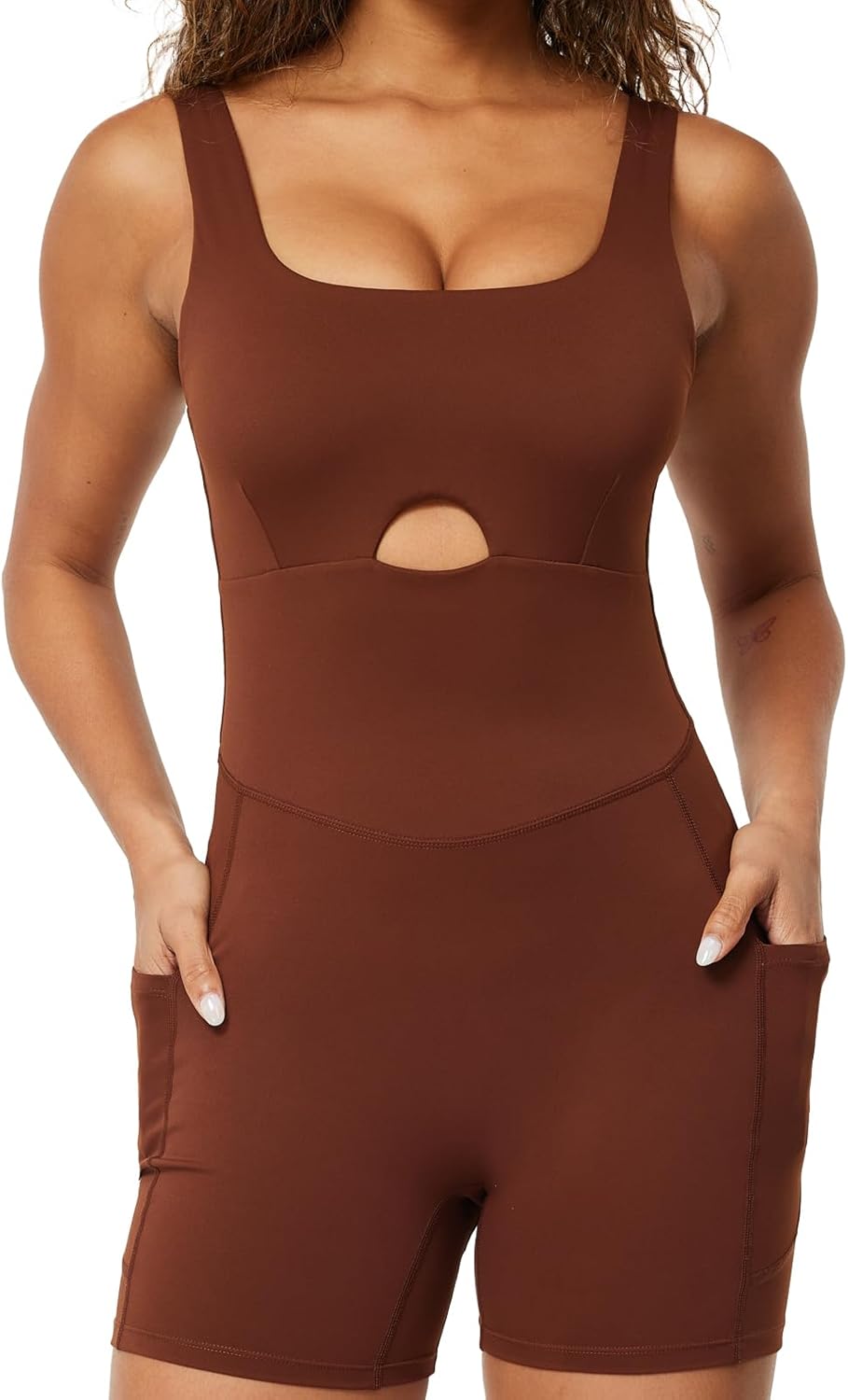 Jumpsuits For Women Tummy Control One Piece Shorts Sleeveless Onesies Bodycon Rompers Casual Summer Outfits Brown Large