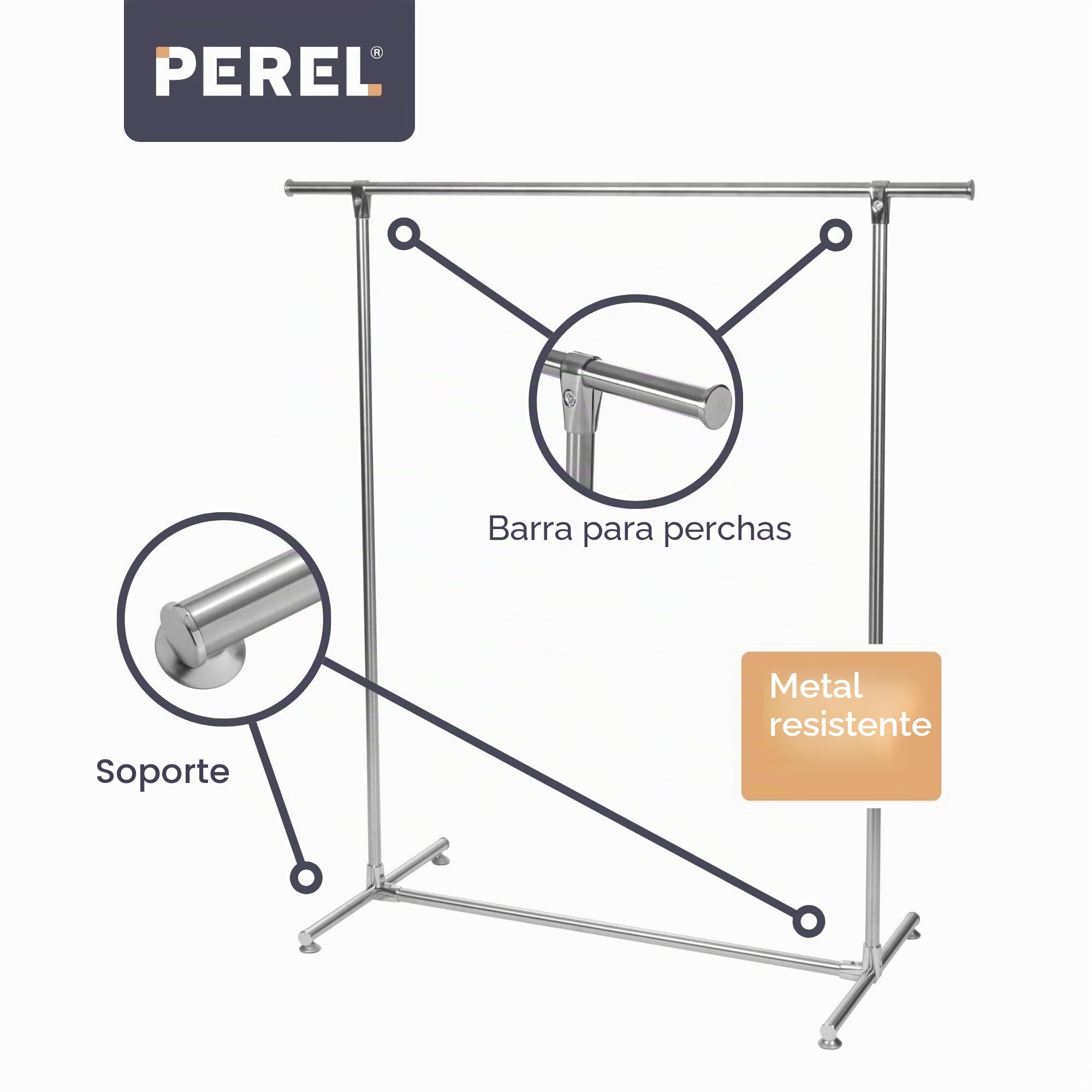 Perel perchero metálico de pie con 1 barra para colgar, armario abierto para dormitorio recibidor vestidor, metal gris, perchero resistente, 125 x 50 x 130 cm