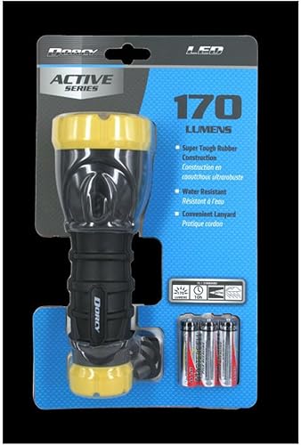 Miniatura 6 de Dorcy Linterna LED de goma resistente a la intemperie de 180 lúmenes con agarre antideslizante y botón sellado, varios colores (41-2968), mediano