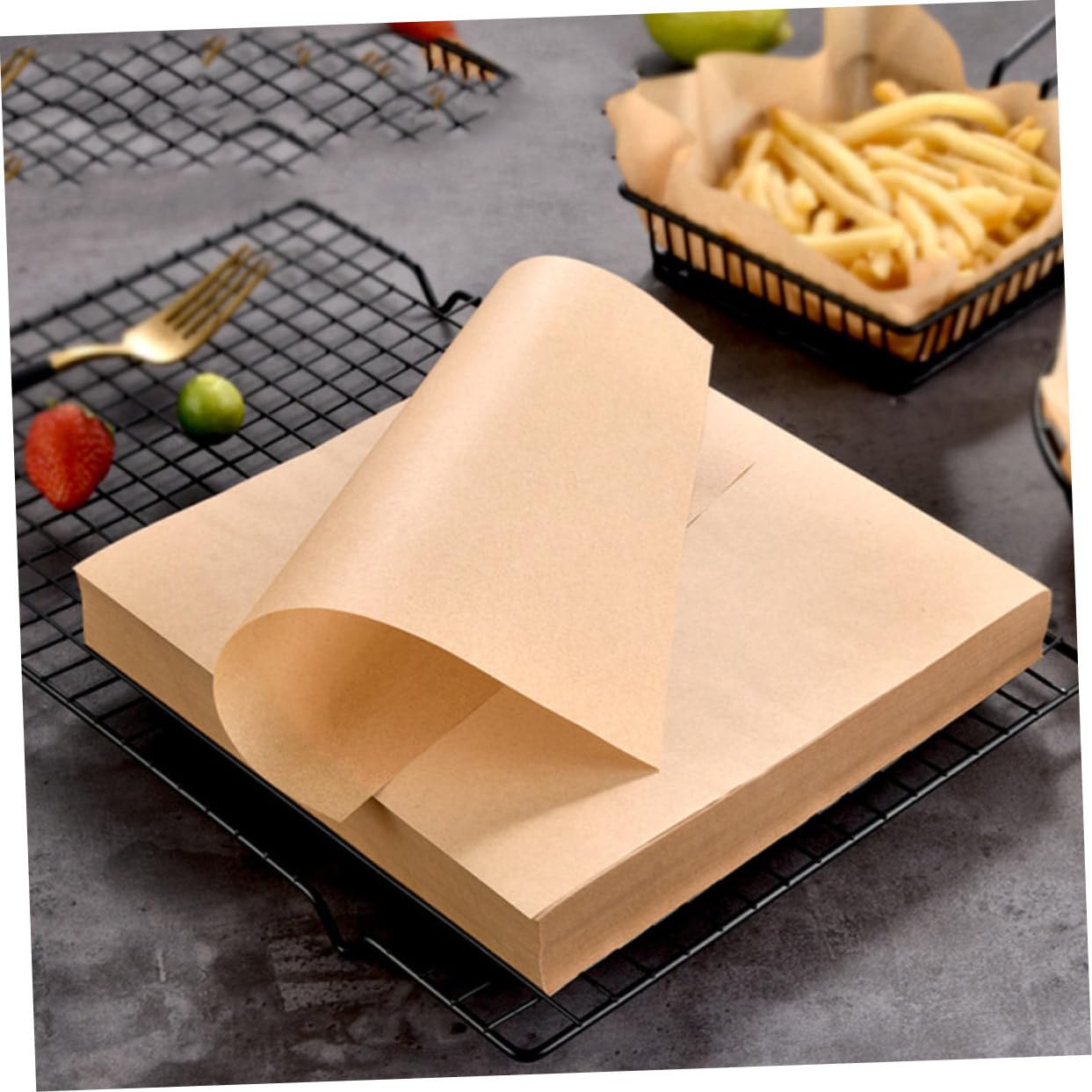 VICASKY Papier Sulfurisé Absorbant L'huile 20x20 Cm 40g Kraft Naturel, Résistant la Chaleur L'huile, pour Friture et Snacks, Usage Alimentaire Jetable, Pack de 500 Feuilles pour Fêtes