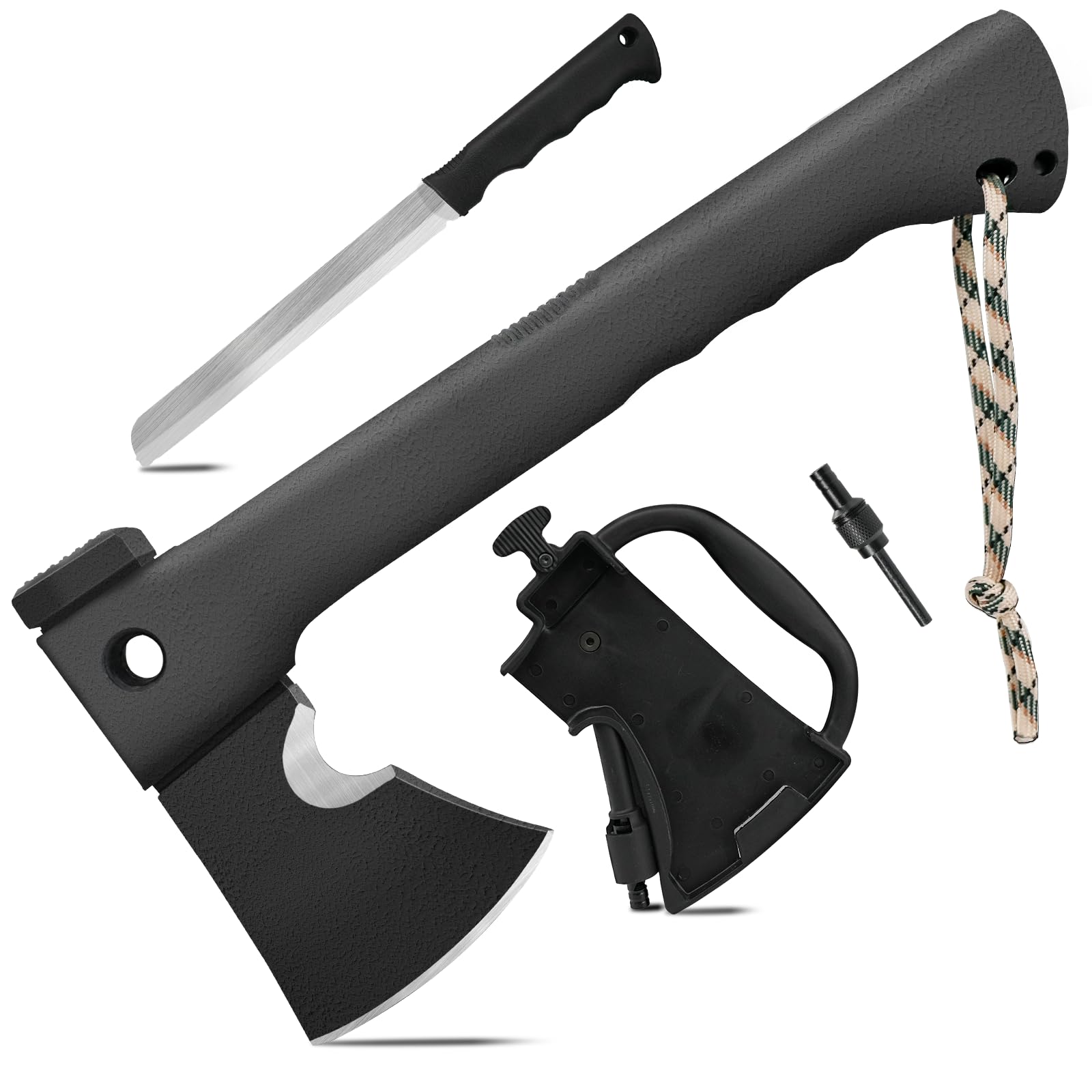 ZKH Hacha Camping 6 en 1, Herramienta Multifunción, Supervivencia en Camping, Cierre de Seguridad, Ligera, Fácil de Llevar Regalo de Hombre para Canguro, Outdoor, Reparación, Senderismo