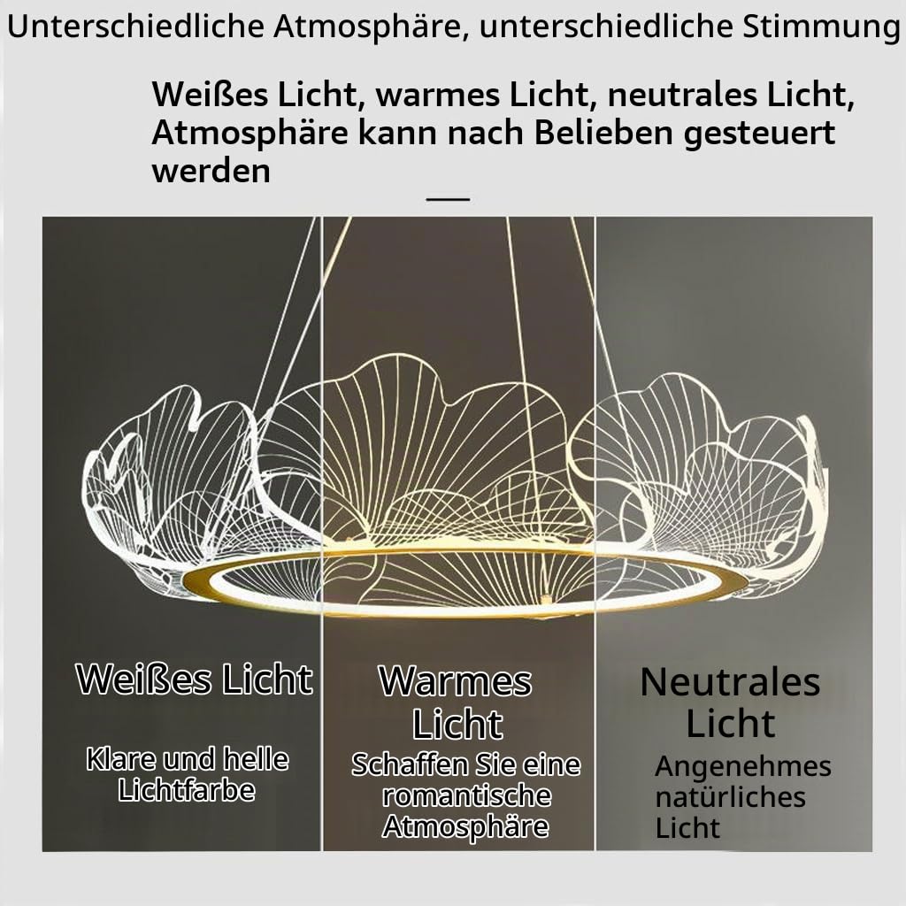 Kristall Kronleuchter Moderne Goldene LED Pendelleuchte 48/68cm Höhenverstellbare Fernbedienung Hängelampe Acryl Ginkgo Blatt Design Wohnzimmer Esszimmer Schlafzimmer Deckenbeleuchtung