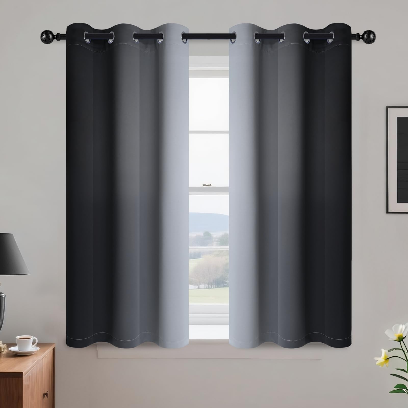 Yakamok Ombre Curtains Black and Greyish White for Living Room,42Wx45L — image 1