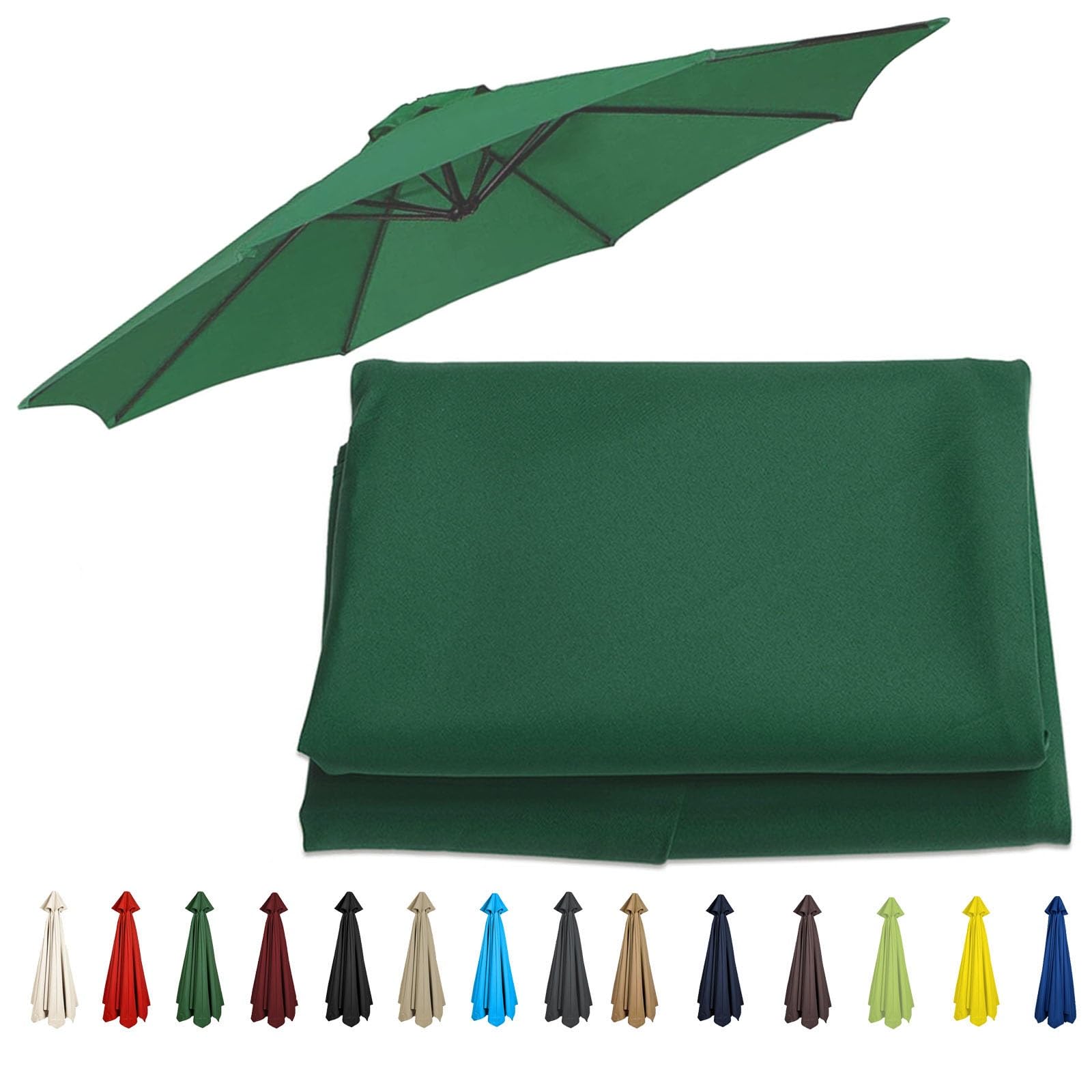 6/8 Arms Umbrella Fabric Canopy Cover - 200cm/270cm/300cm, Umbrella Replacement Cloth - 180D UV Protective And Water Resistant Patio Canopy, Replacement Umbrella Canopy(Color:Green,Size:8 ribs: 3m/9.8 — image 1